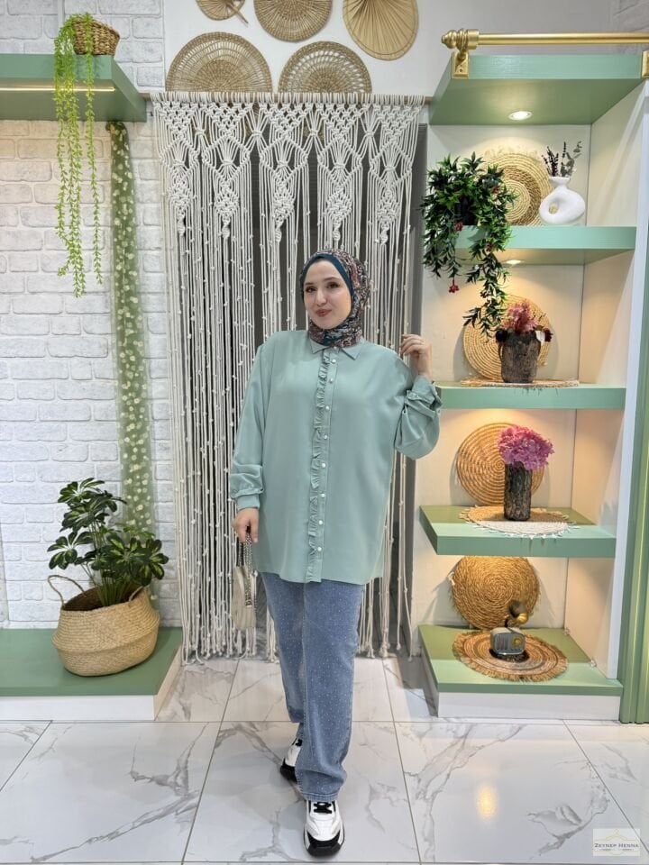 Fırfır Detaylı Mint Yeşili Tunik