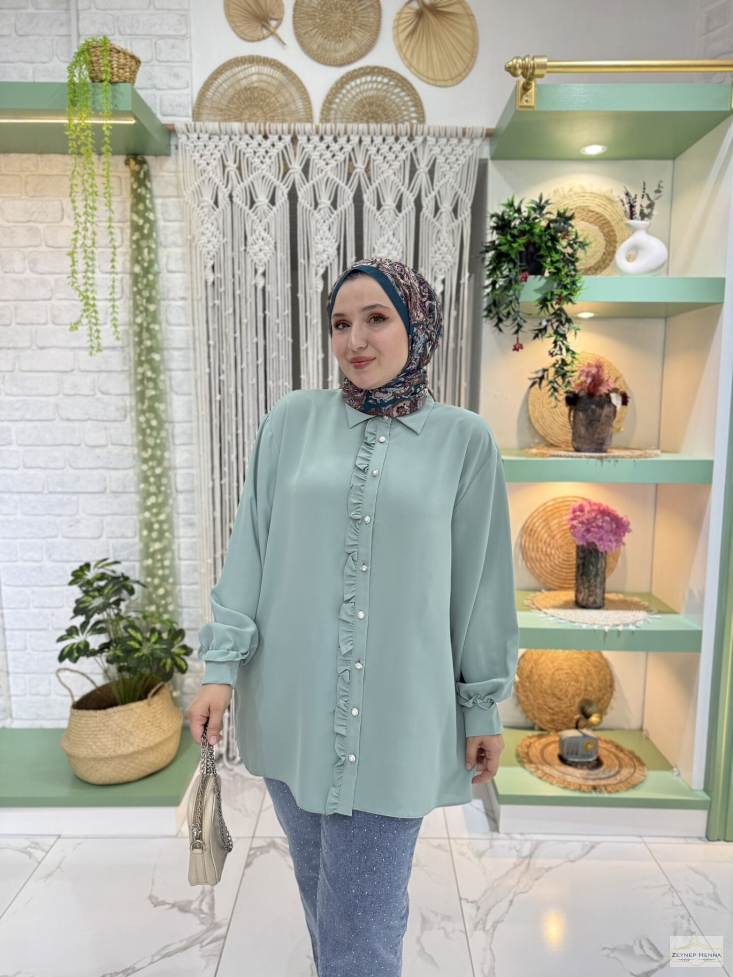Fırfır Detaylı Mint Yeşili Tunik
