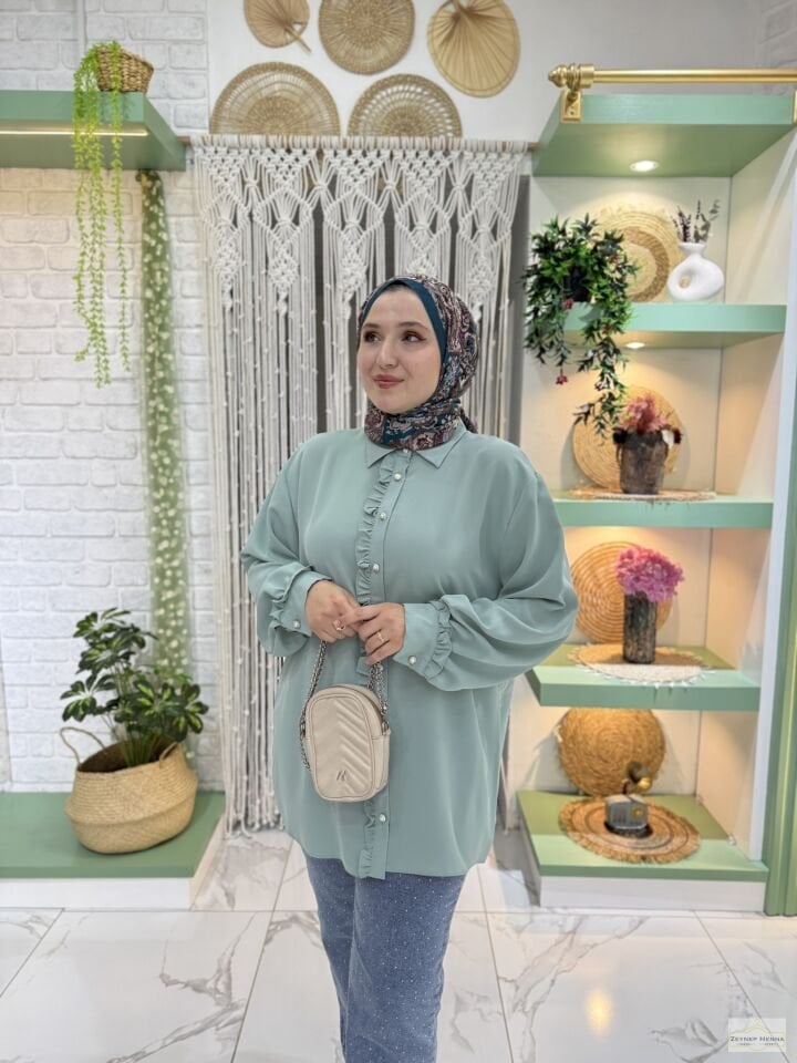 Fırfır Detaylı Mint Yeşili Tunik