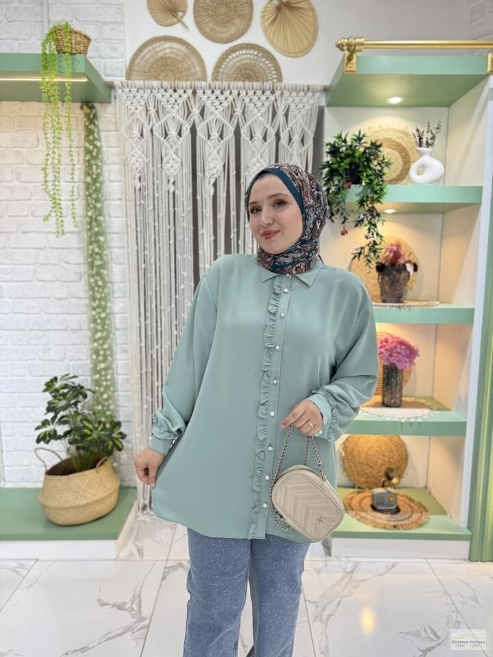 Fırfır Detaylı Mint Yeşili Tunik