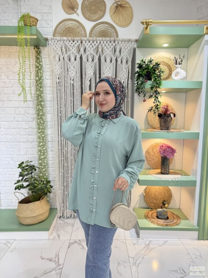 Fırfır Detaylı Mint Yeşili Tunik