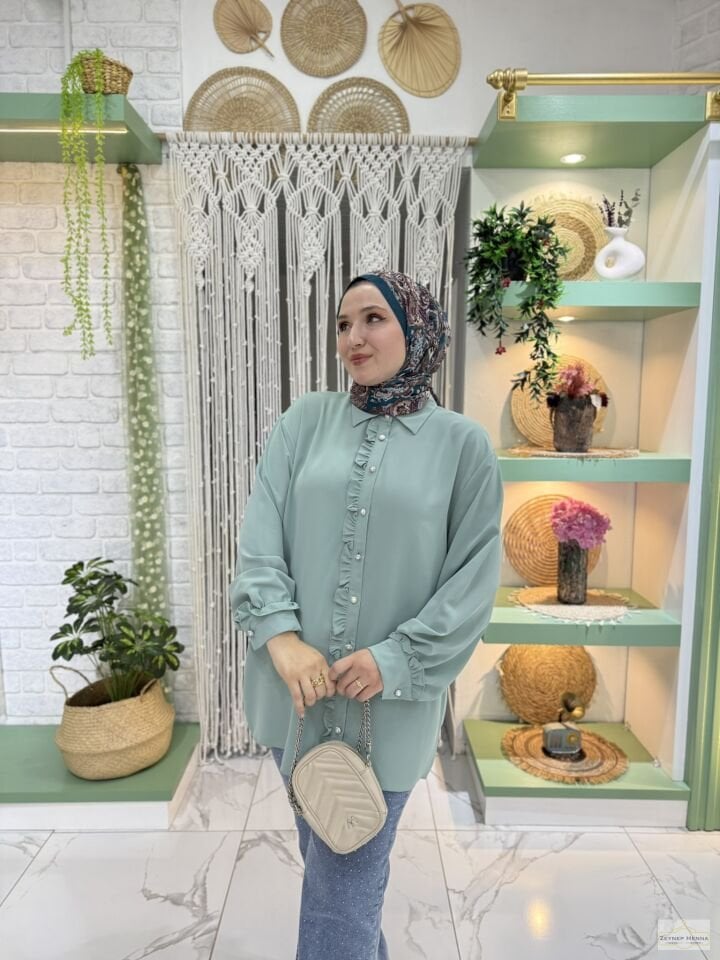 Fırfır Detaylı Mint Yeşili Tunik