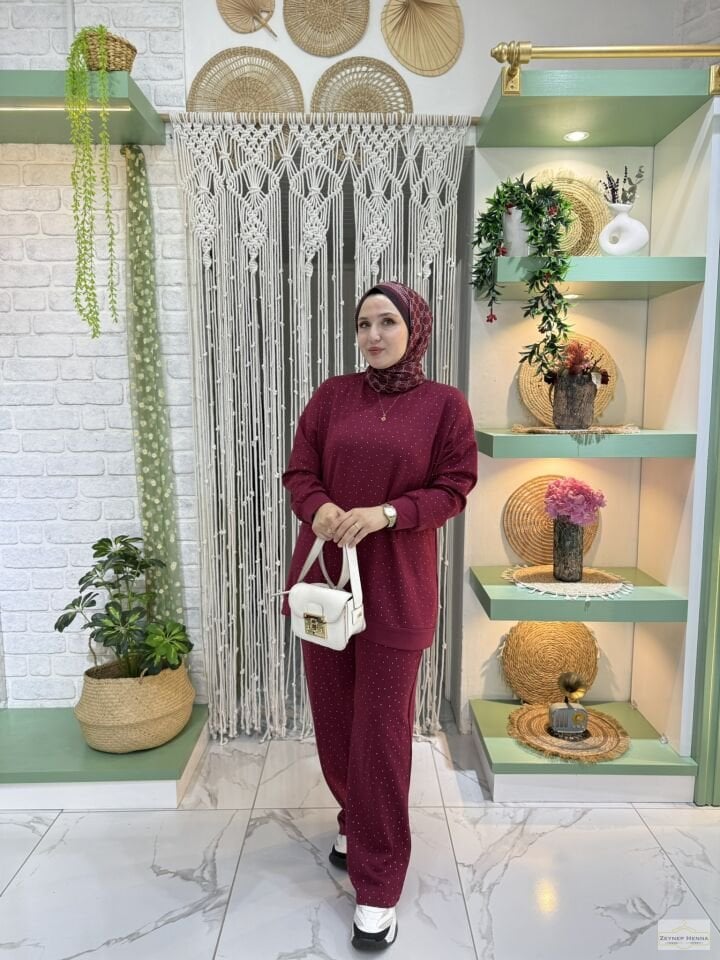 Oysho Yaldızlı Bordo Takım
