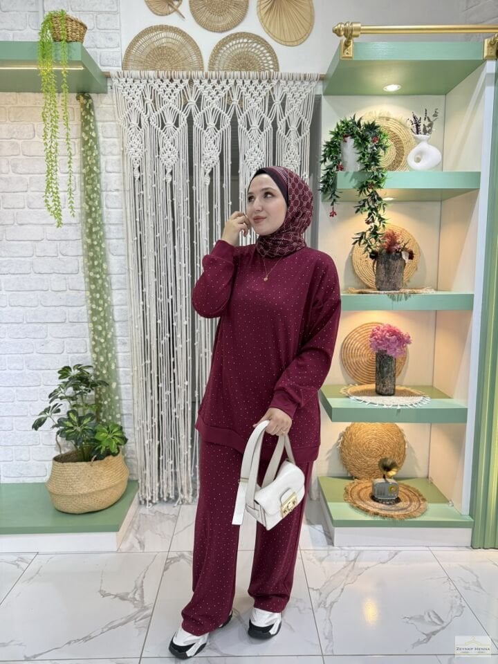 Oysho Yaldızlı Bordo Takım