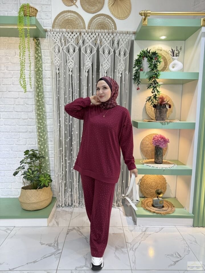 Oysho Yaldızlı Bordo Takım