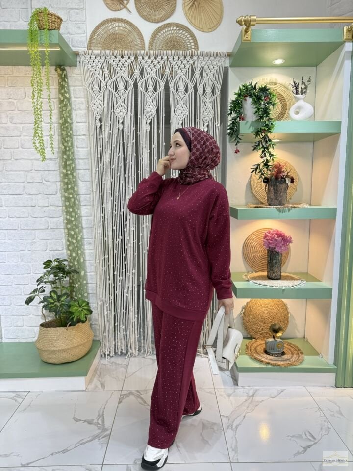 Oysho Yaldızlı Bordo Takım