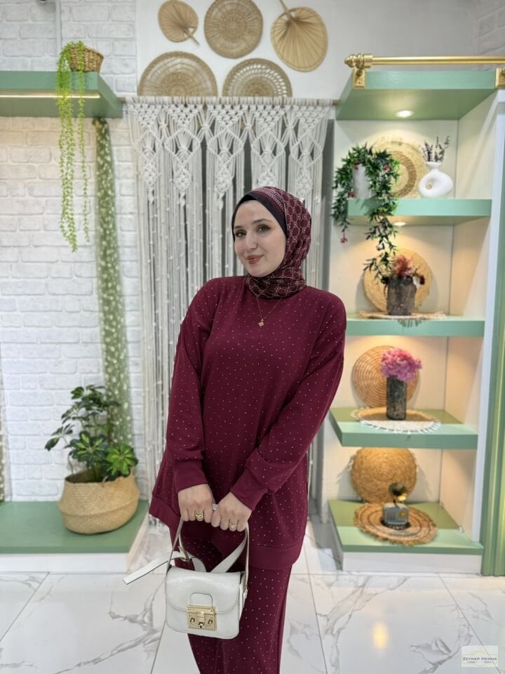 Oysho Yaldızlı Bordo Takım