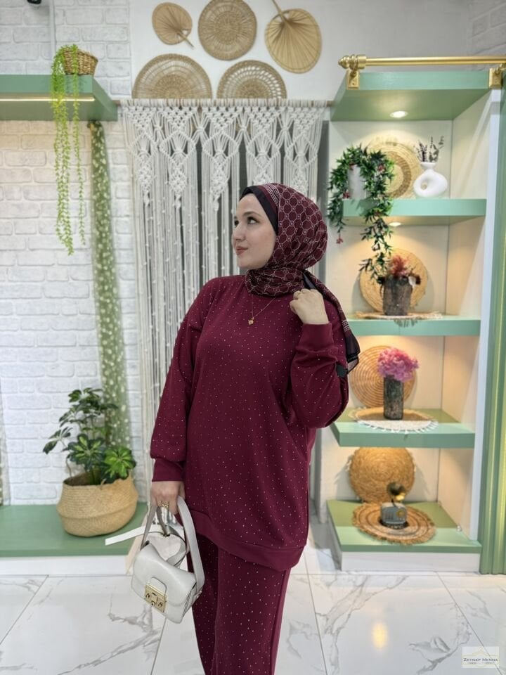 Oysho Yaldızlı Bordo Takım