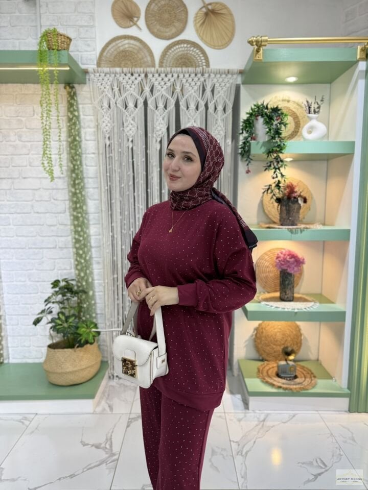 Oysho Yaldızlı Bordo Takım