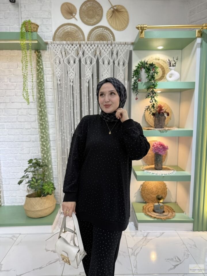 Oysho Yaldızlı Siyah Takım