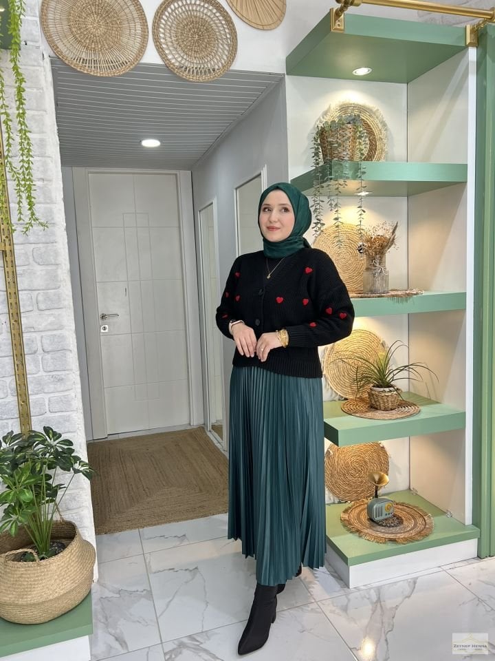 Piliseli Zümrüt Yeşil Etek