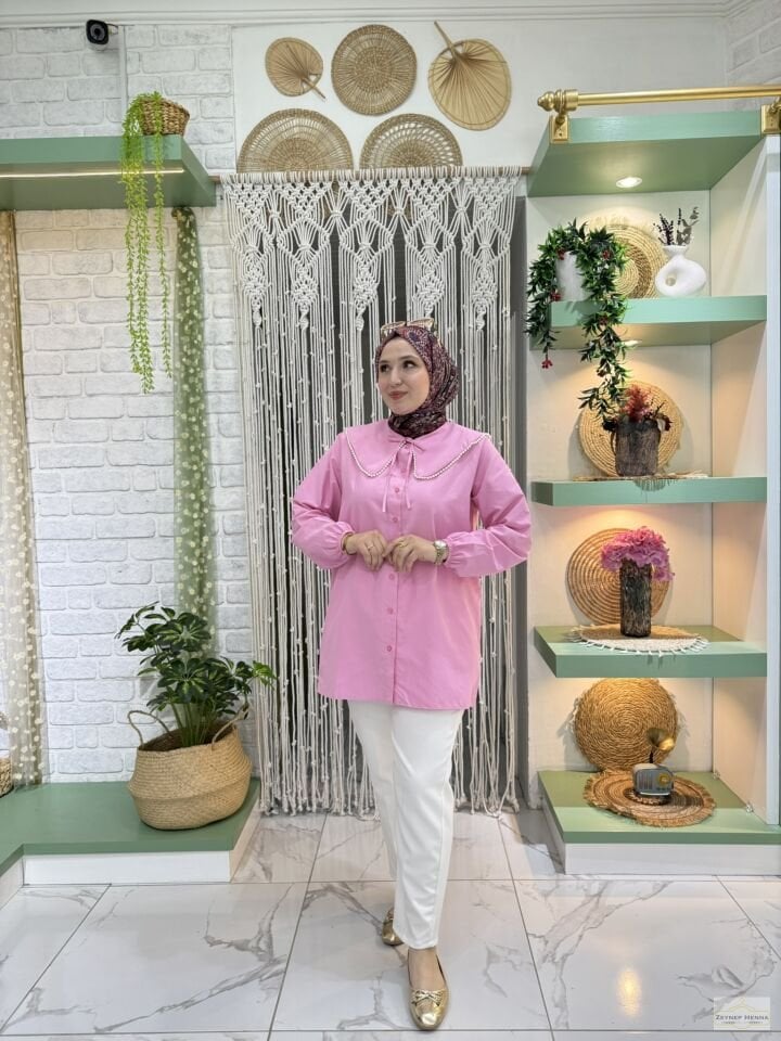 İnci Yaka Pembe Gömlek