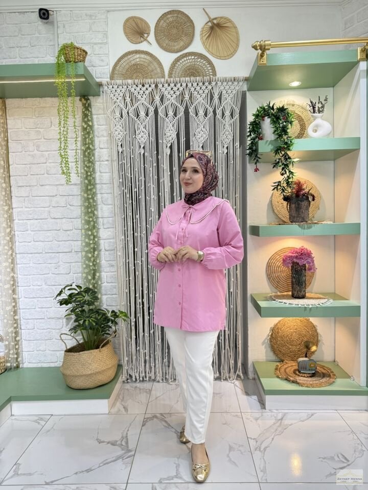 İnci Yaka Pembe Gömlek