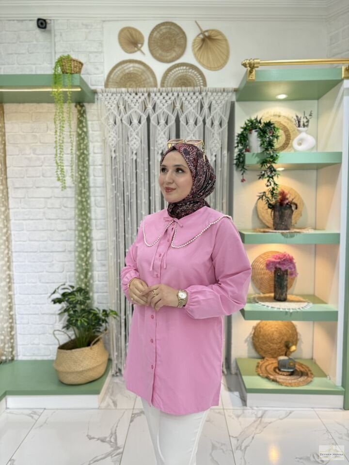 İnci Yaka Pembe Gömlek