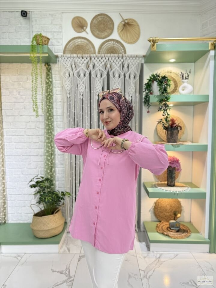 İnci Yaka Pembe Gömlek