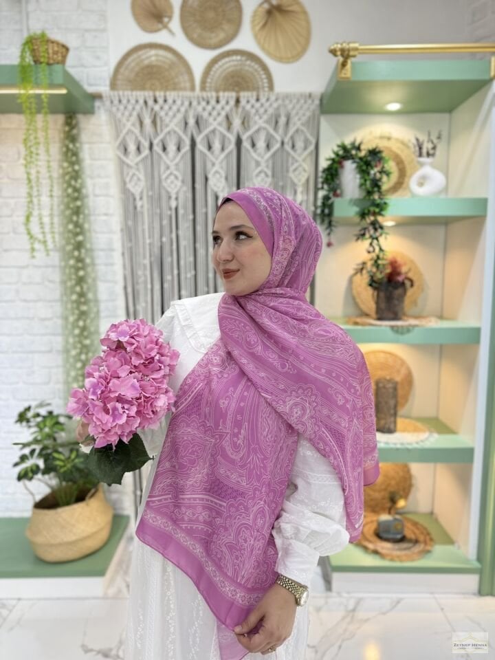 Hint Desen Pembe Pamuk Şal