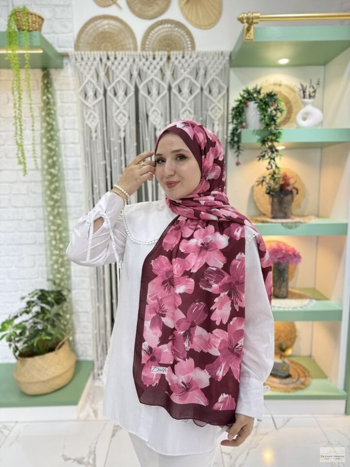 Zambak Desen Mürdüm Pamuk Şal