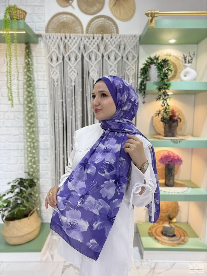 Zambak Desen Mor Pamuk Şal