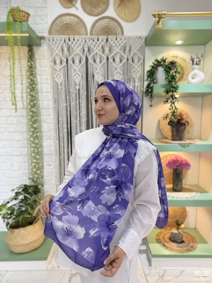 Zambak Desen Mor Pamuk Şal