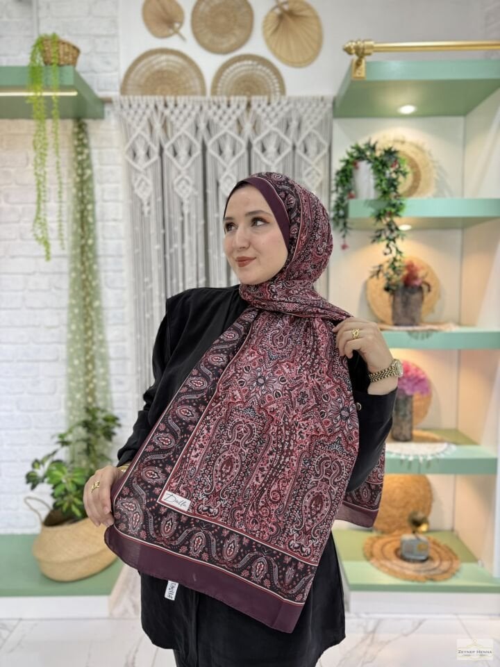 Mihra Desen Bordo Pamuk Şal