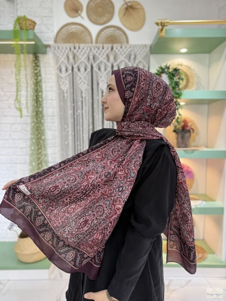 Mihra Desen Bordo Pamuk Şal