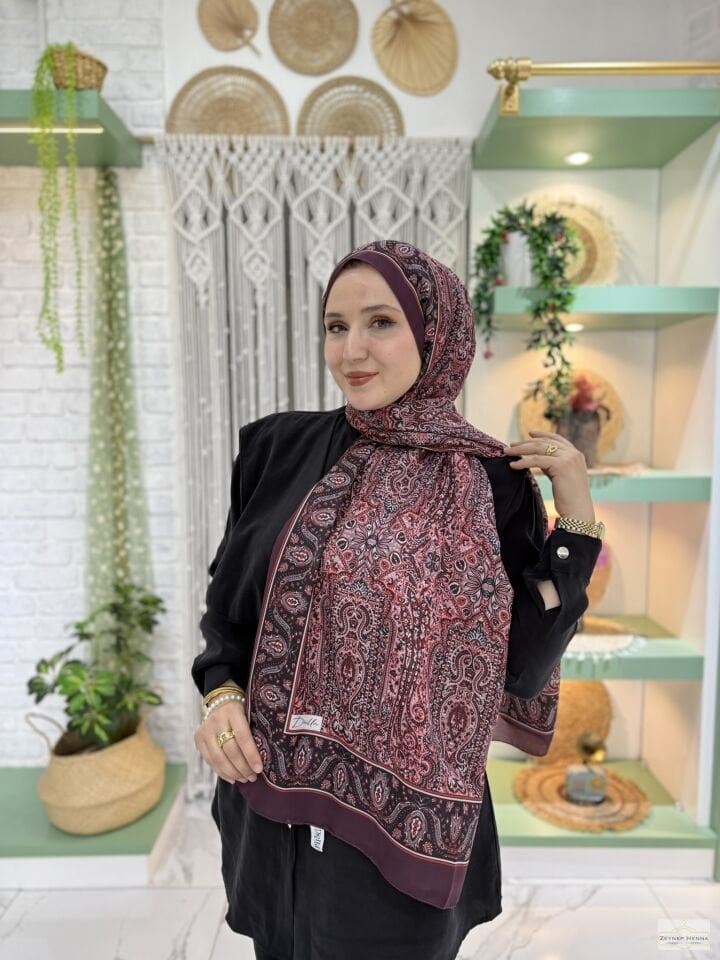 Mihra Desen Bordo Pamuk Şal