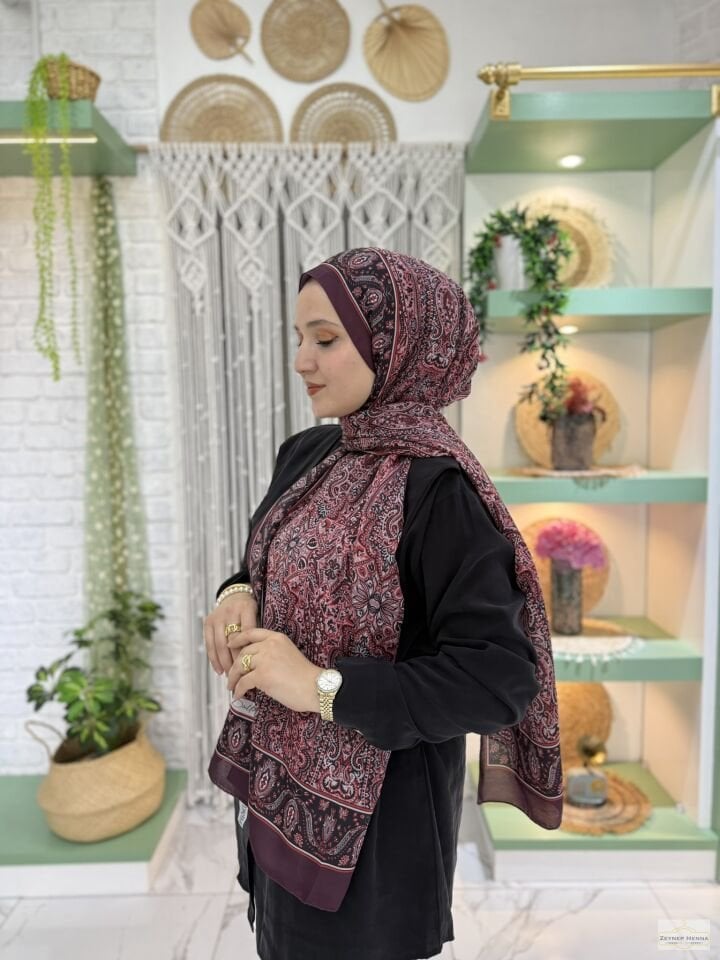 Mihra Desen Bordo Pamuk Şal