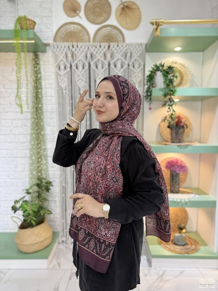 Mihra Desen Bordo Pamuk Şal
