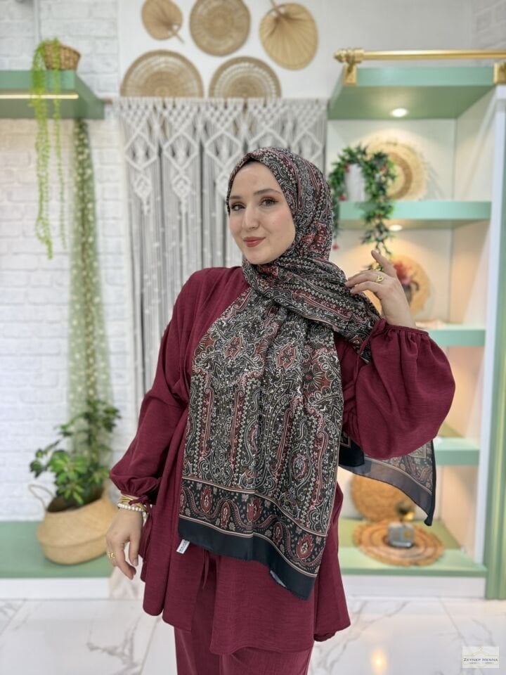 Mihra Desen Siyah Pamuk Şal