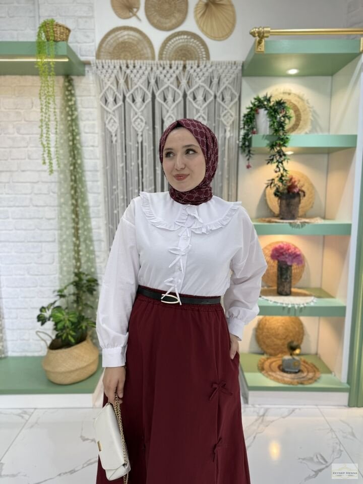 Fiyonklu Bordo Etek