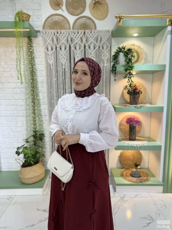 Fiyonklu Bordo Etek
