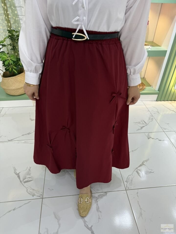 Fiyonklu Bordo Etek