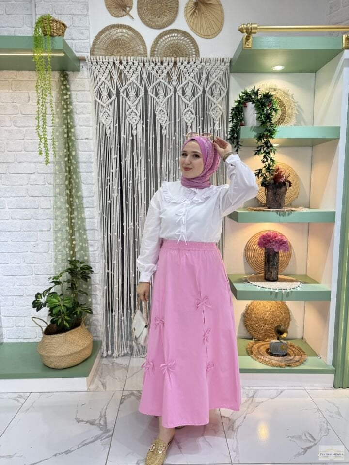 Fiyonklu Pembe Etek