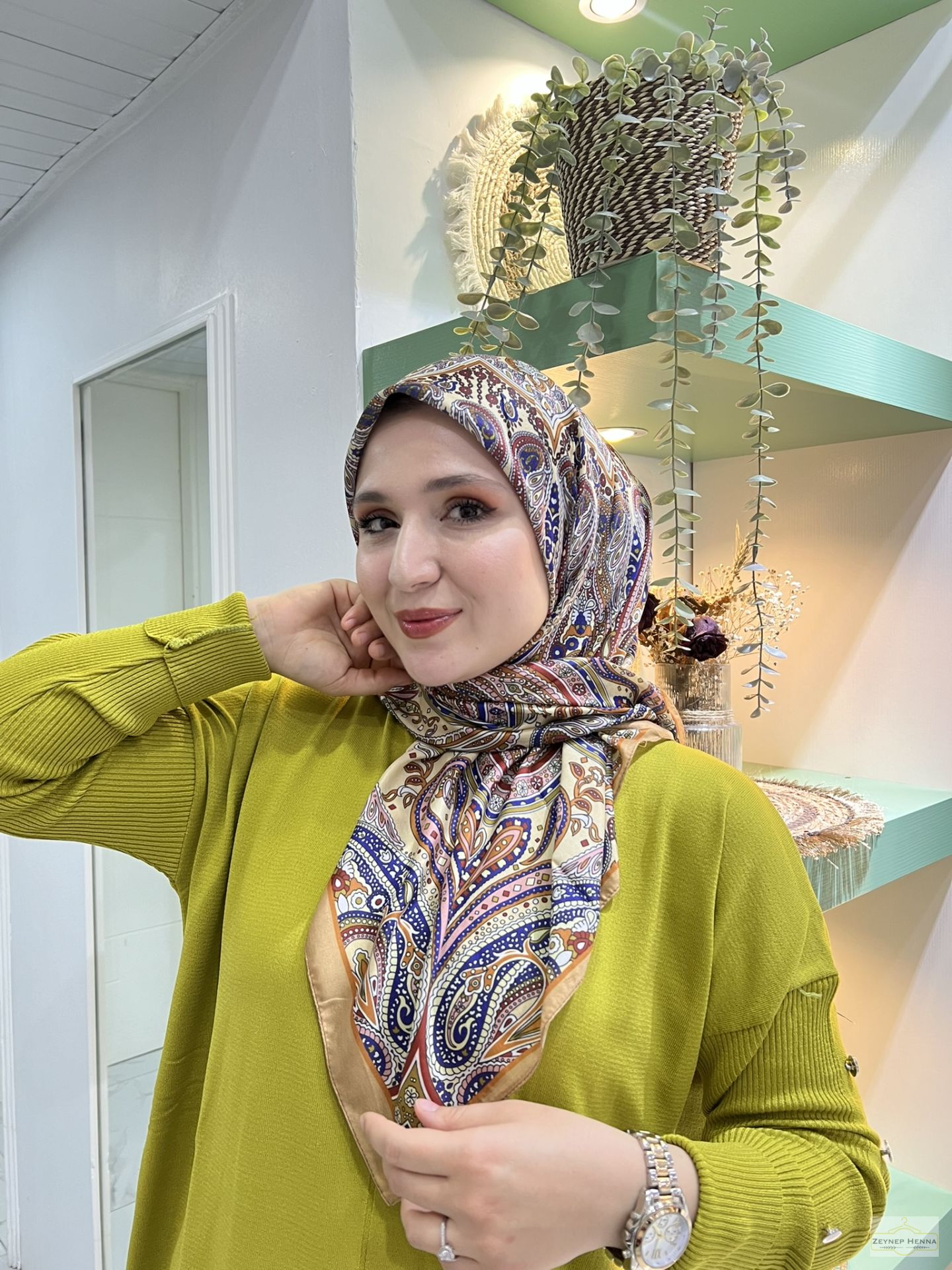 Vintage Desen Camel Pamuk Eşarp