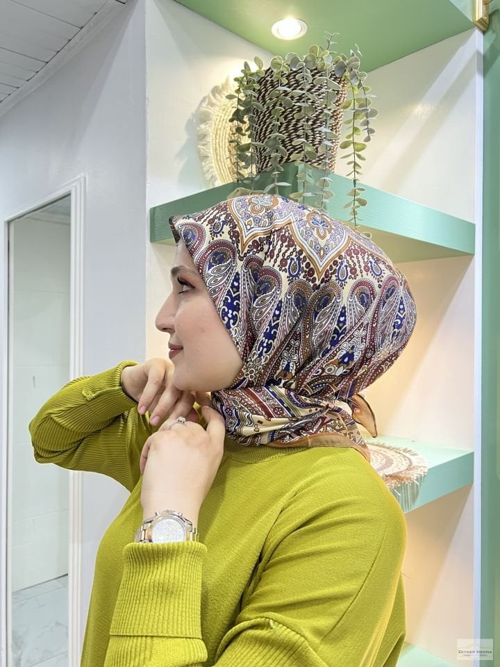 Vintage Desen Camel Pamuk Eşarp