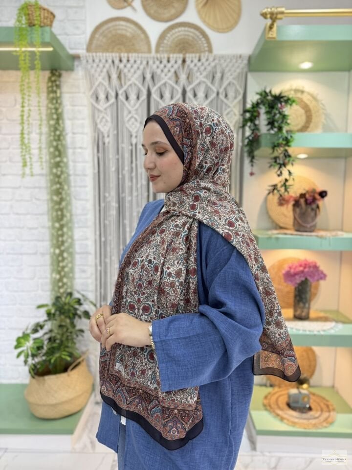 Mira Desen Mavi Pamuk Şal