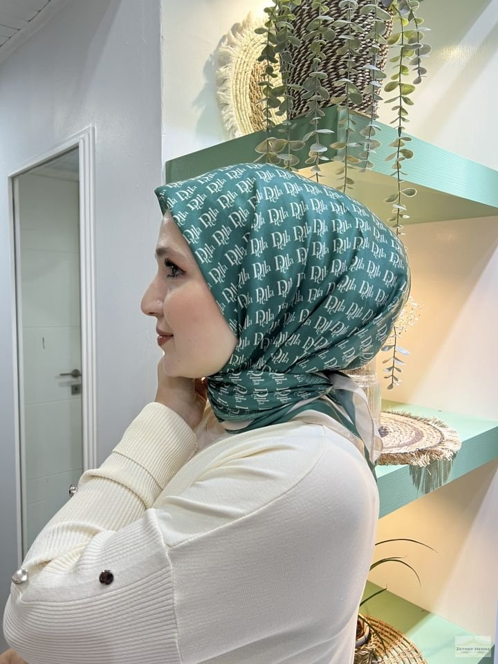 Harf Desen Yeşil Pamuk Eşarp