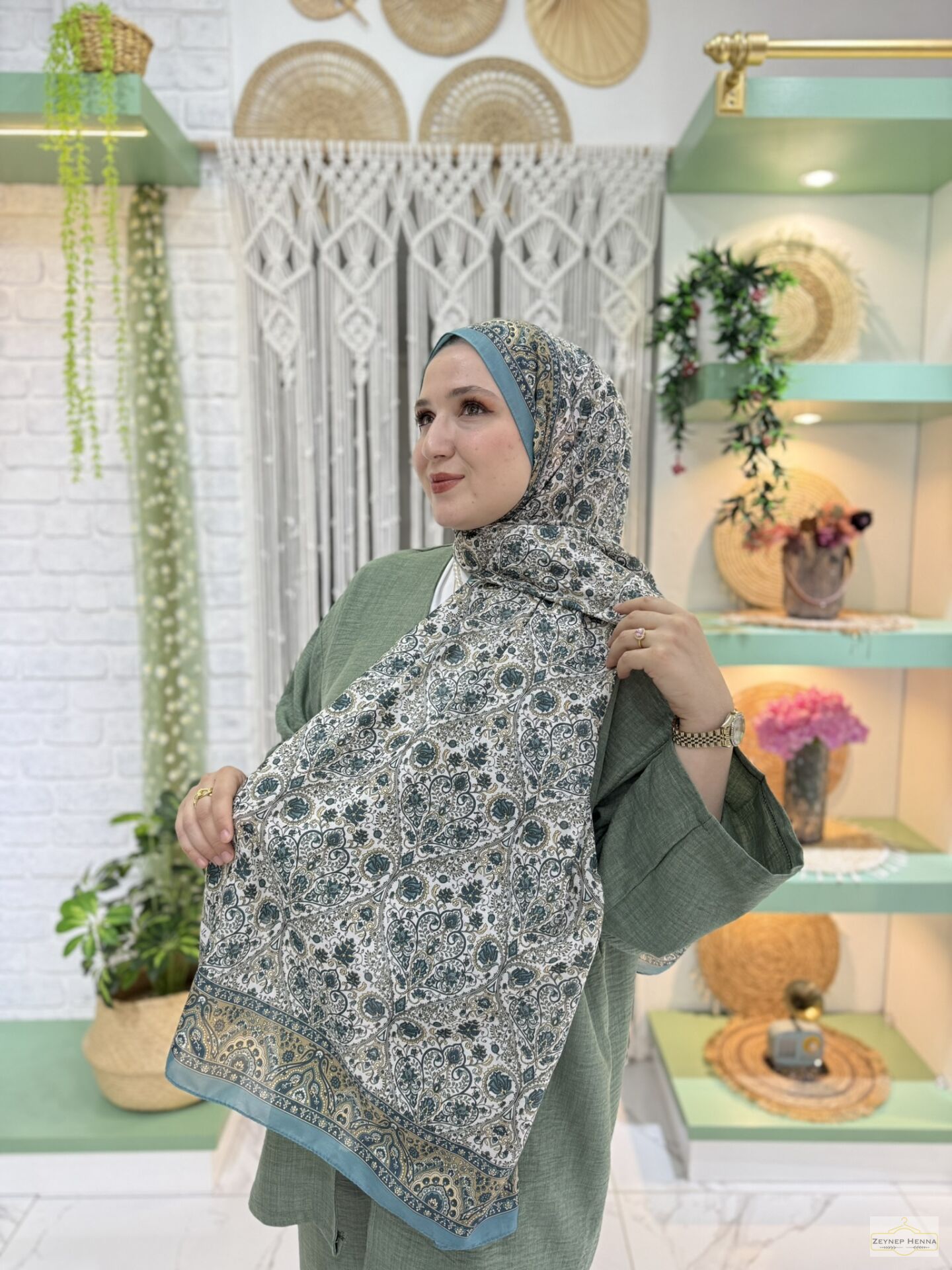 Mira Desen Mint Yeşili Pamuk Şal