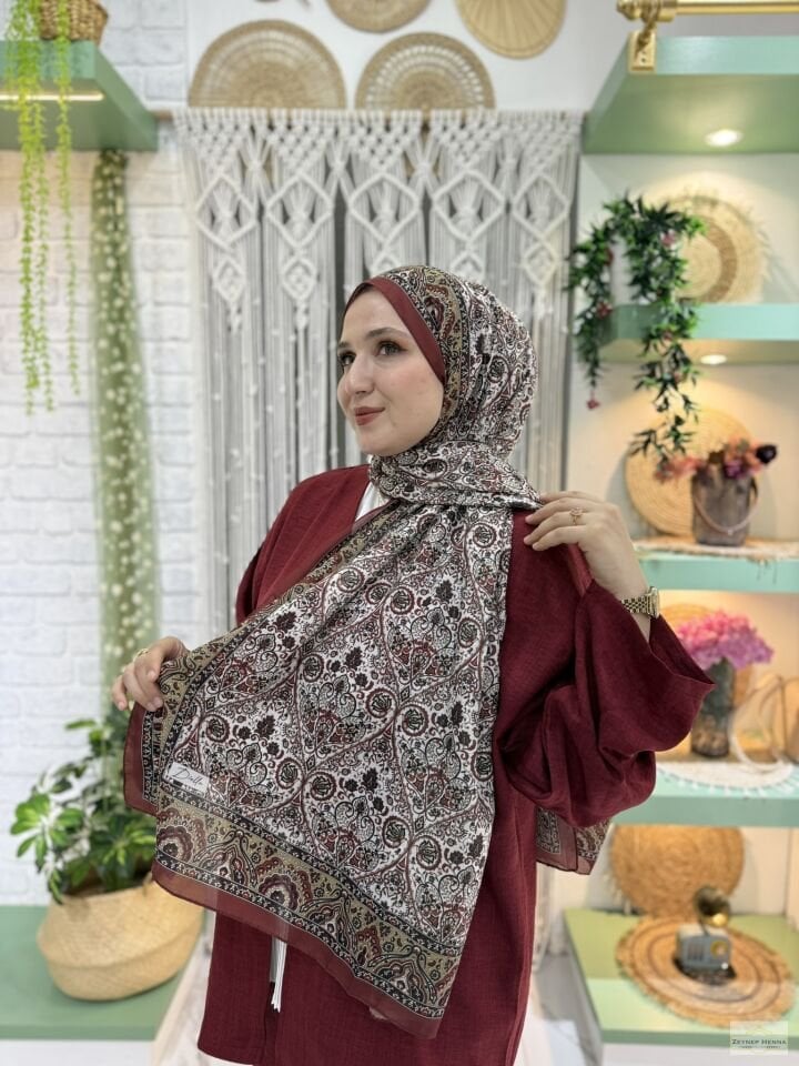Mira Desen Bordo Pamuk Şal