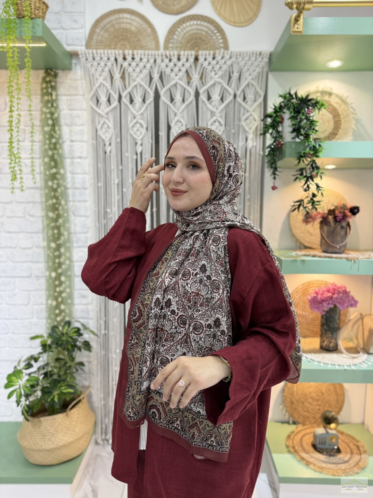 Mira Desen Bordo Pamuk Şal