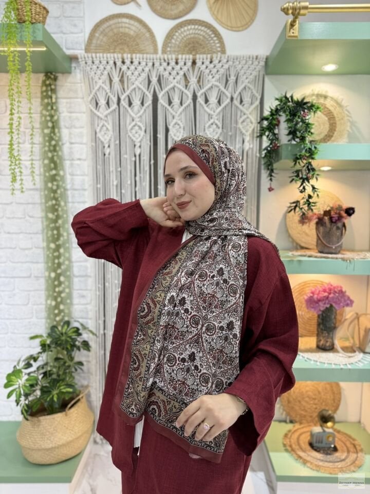 Mira Desen Bordo Pamuk Şal