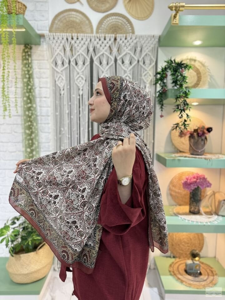 Mira Desen Bordo Pamuk Şal