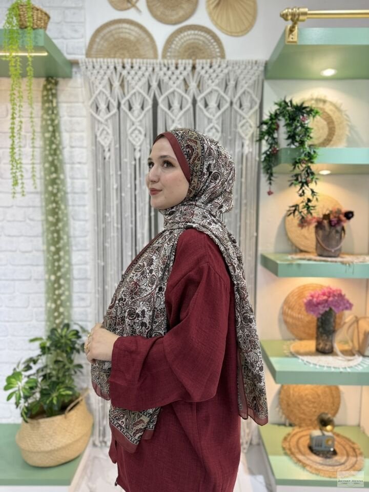 Mira Desen Bordo Pamuk Şal