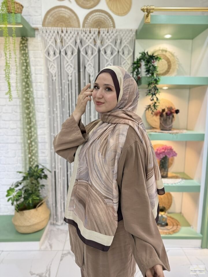 Fırça Desen Camel Pamuk Şal