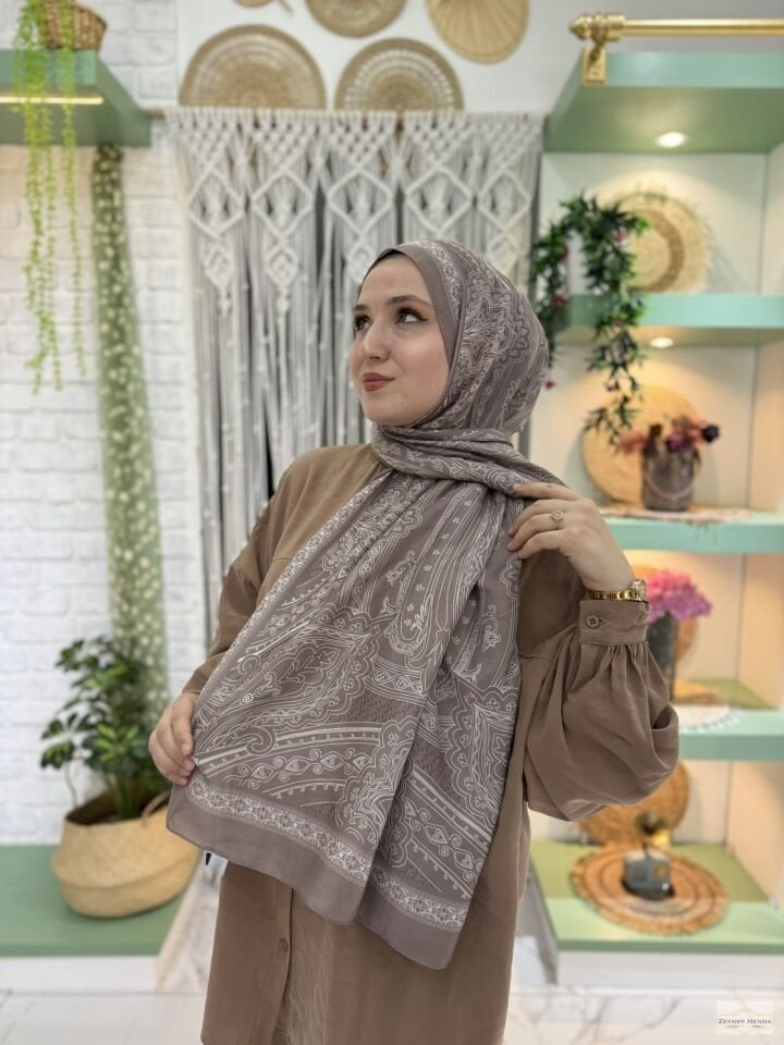 Hint Desen Camel Pamuk Şal