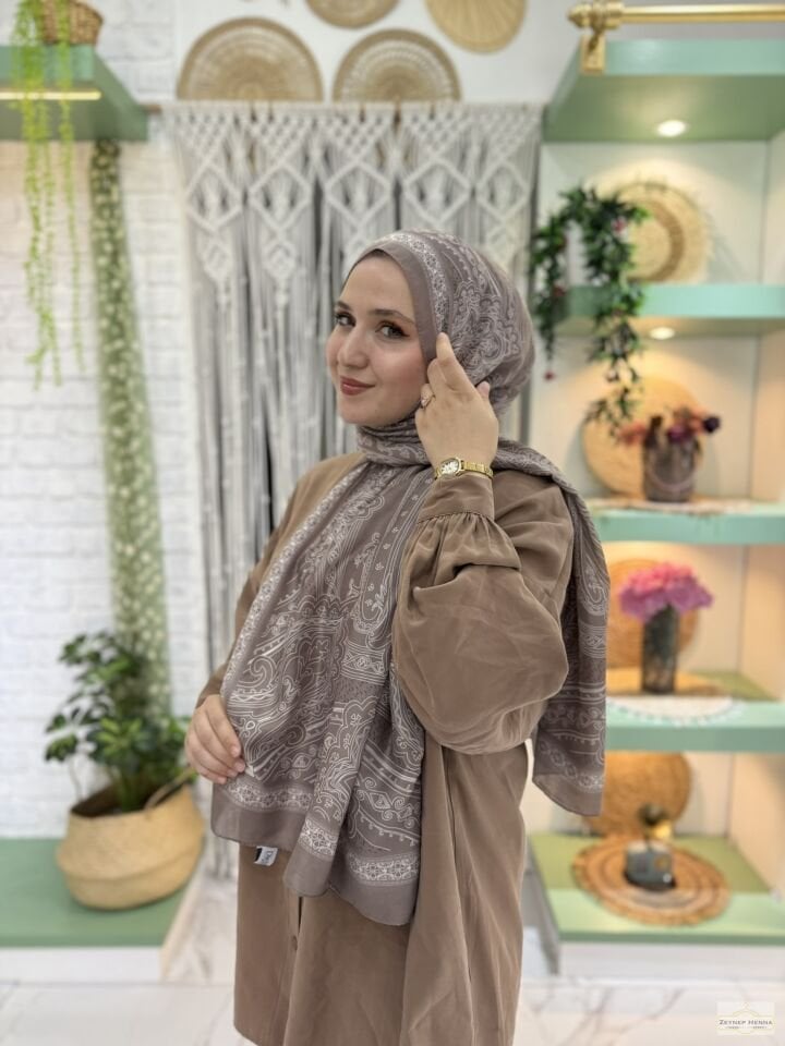 Hint Desen Camel Pamuk Şal