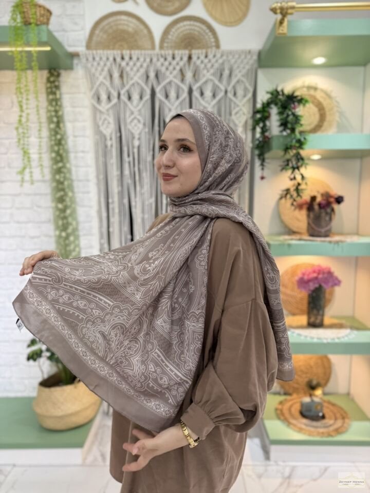 Hint Desen Camel Pamuk Şal