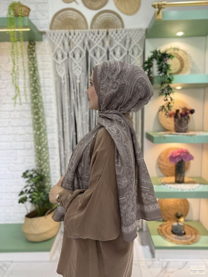 Hint Desen Camel Pamuk Şal