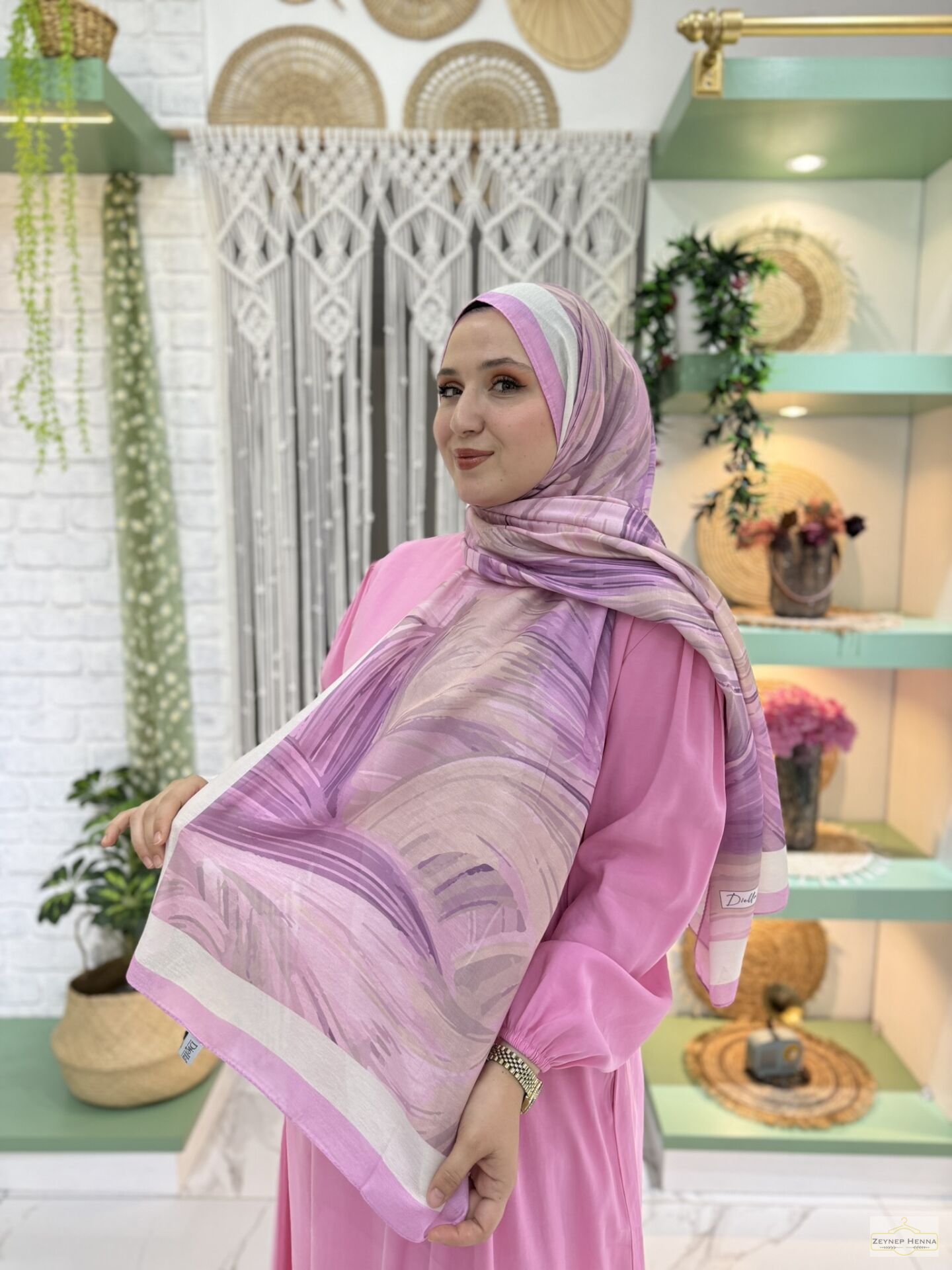 Fırça Desen Lavanta Pamuk Şal