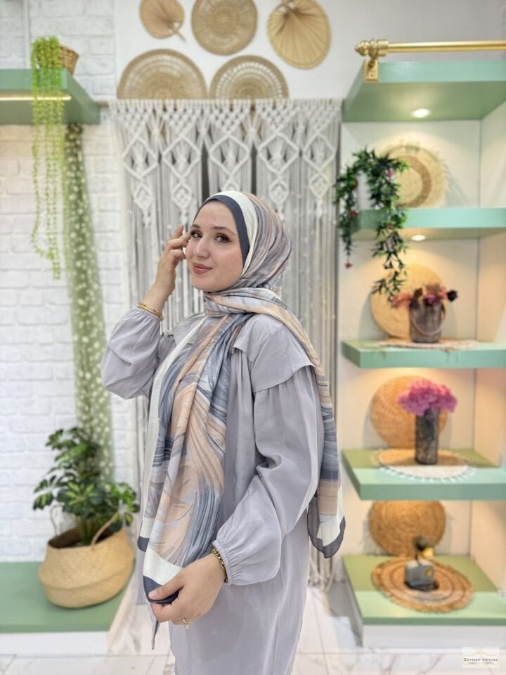 Fırça Desen Gri Pamuk Şal